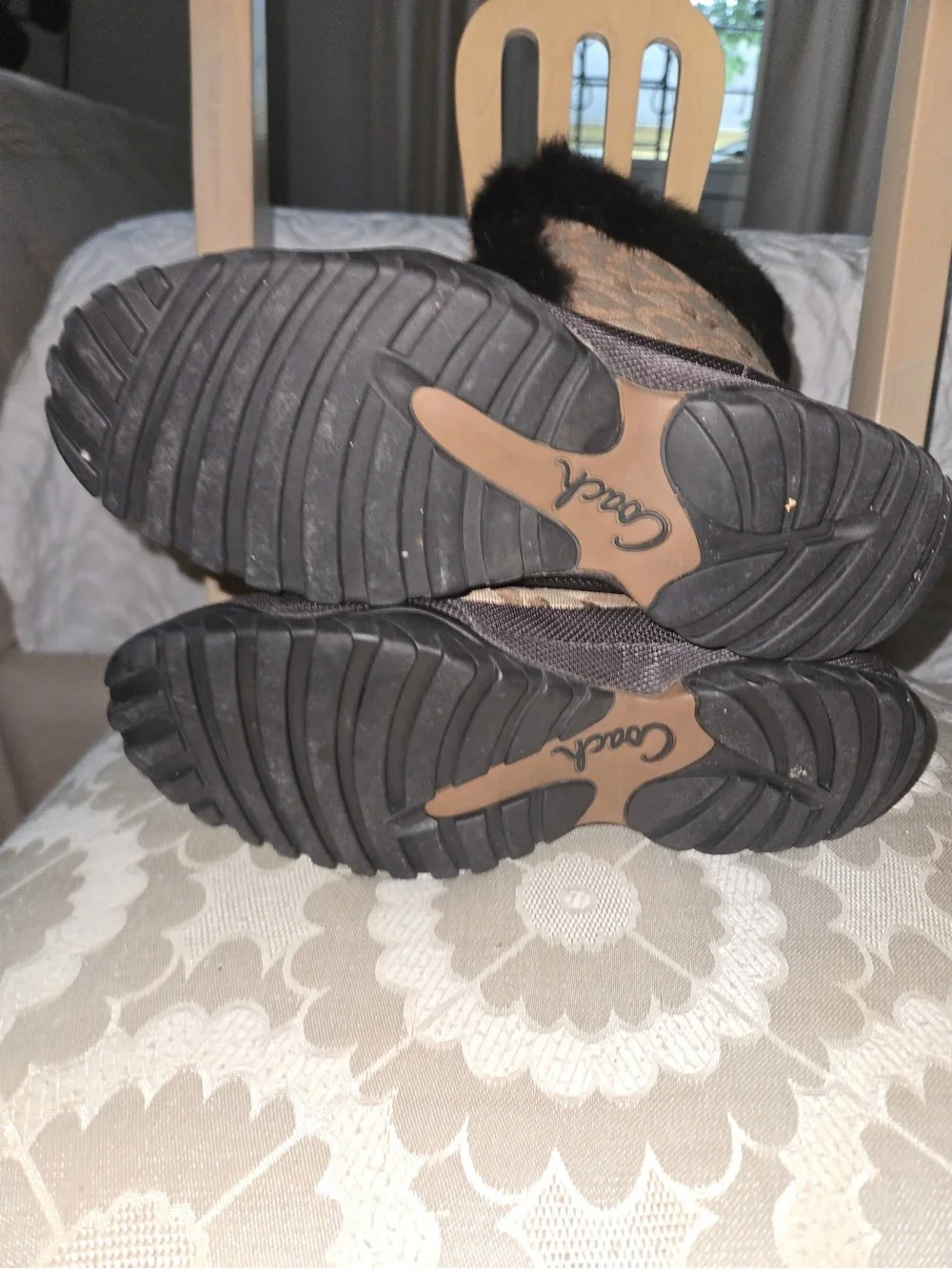 Coach Brown Signature Monogram Fur-Trim Lace-Up Winter Boots